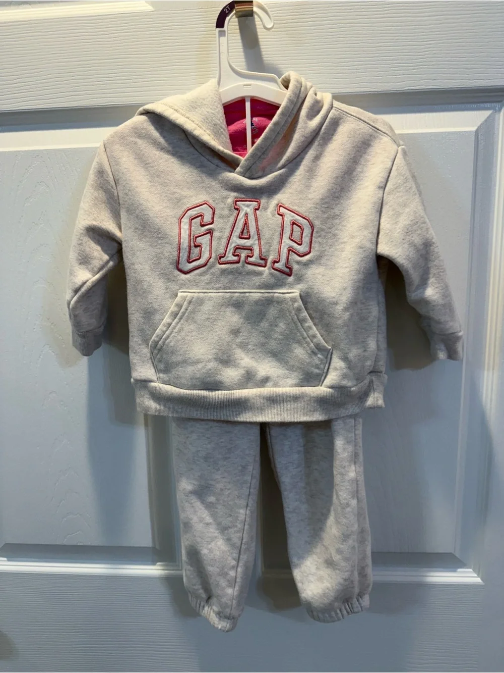 GAP Cream Hoodie and Joggers Set with Pink Logo